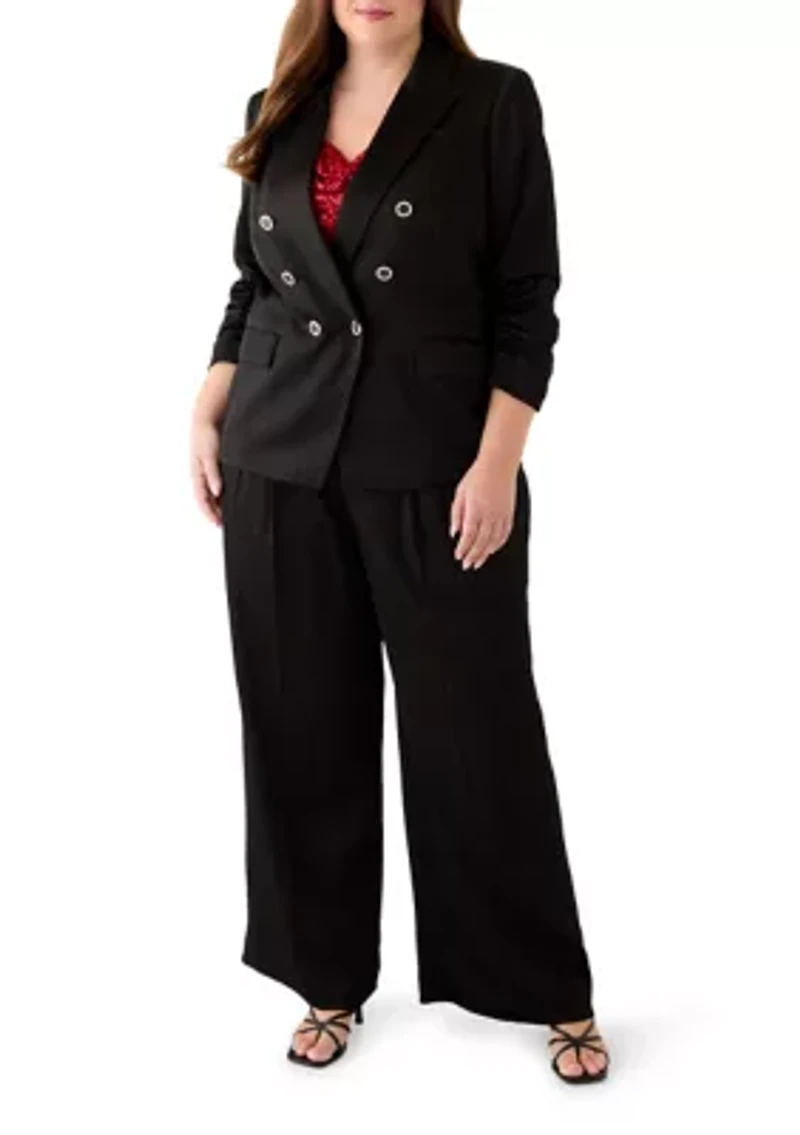 Plus Crinkle Satin Faux Double Breasted Jacket