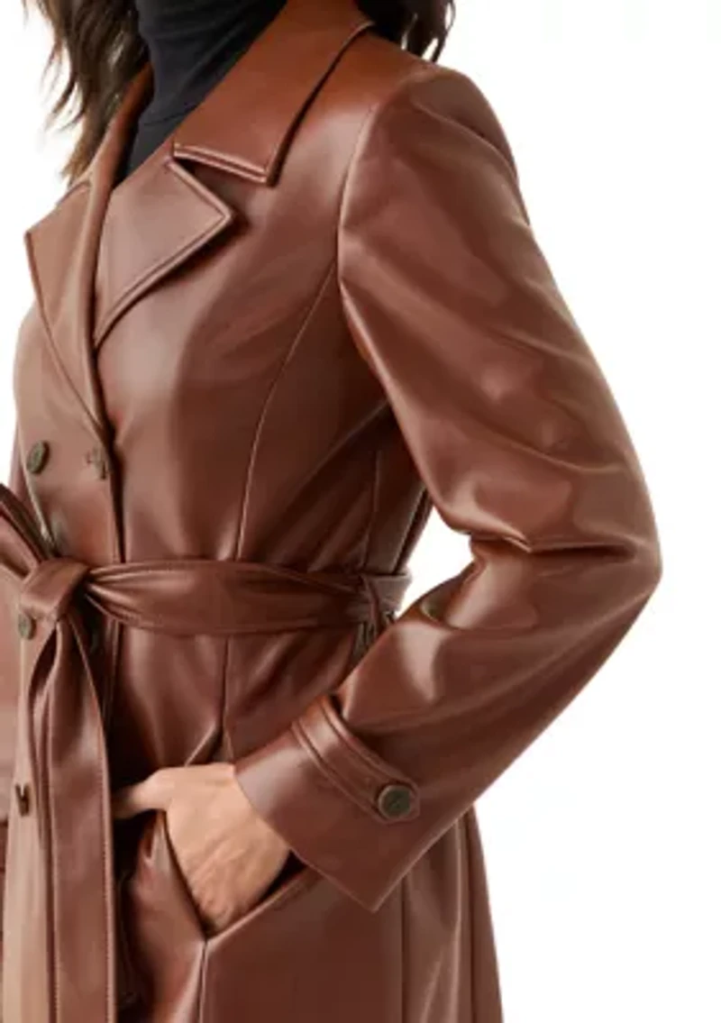Women's Vegan Leather Belted Trench Coat