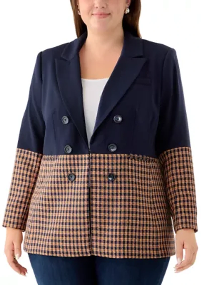 Plus Checkered Color Block Blazer