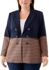 Plus Checkered Color Block Blazer