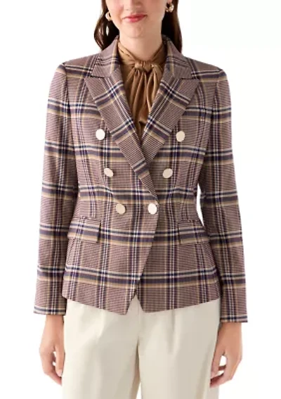 Women's Faux Double Breasted Plaid Jacket