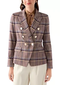 Women's Faux Double Breasted Plaid Jacket