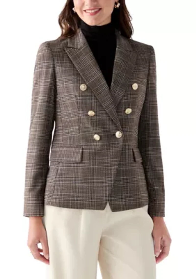 Women's Faux Double Breasted Plaid Jacket