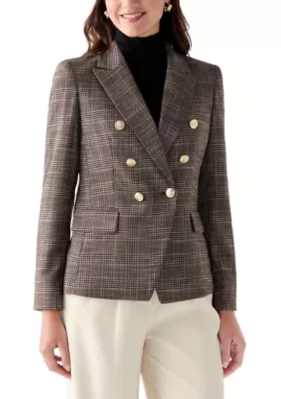 Women's Faux Double Breasted Plaid Jacket