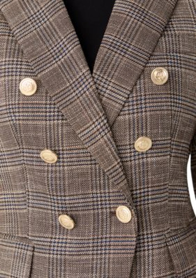 Women's Faux Double Breasted Plaid Jacket