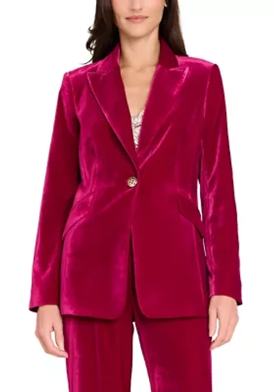 Women's Single Button Notch Collar Velvet Blazer