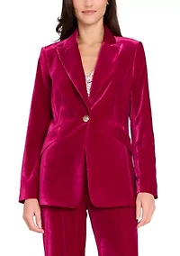 Women's Single Button Notch Collar Velvet Blazer