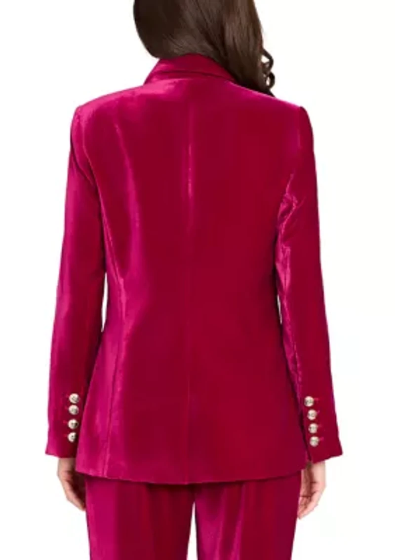 Women's Single Button Notch Collar Velvet Blazer
