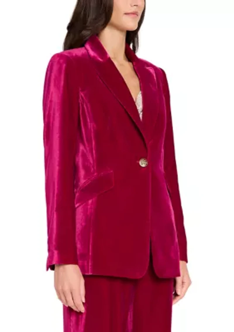 Women's Single Button Notch Collar Velvet Blazer