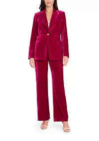 Women's Single Button Notch Collar Velvet Blazer