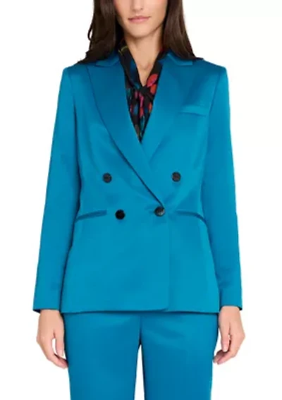 Women's Notch Collar Multi Button Satin Blazer