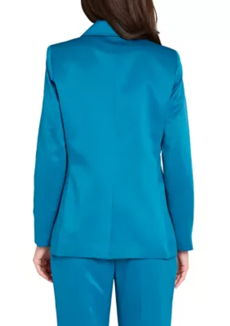 Women's Notch Collar Multi Button Satin Blazer