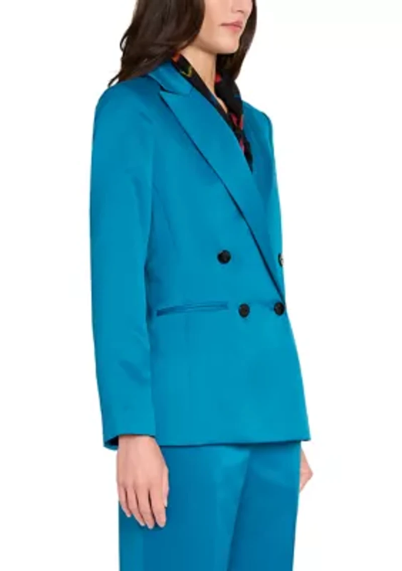 Women's Notch Collar Multi Button Satin Blazer