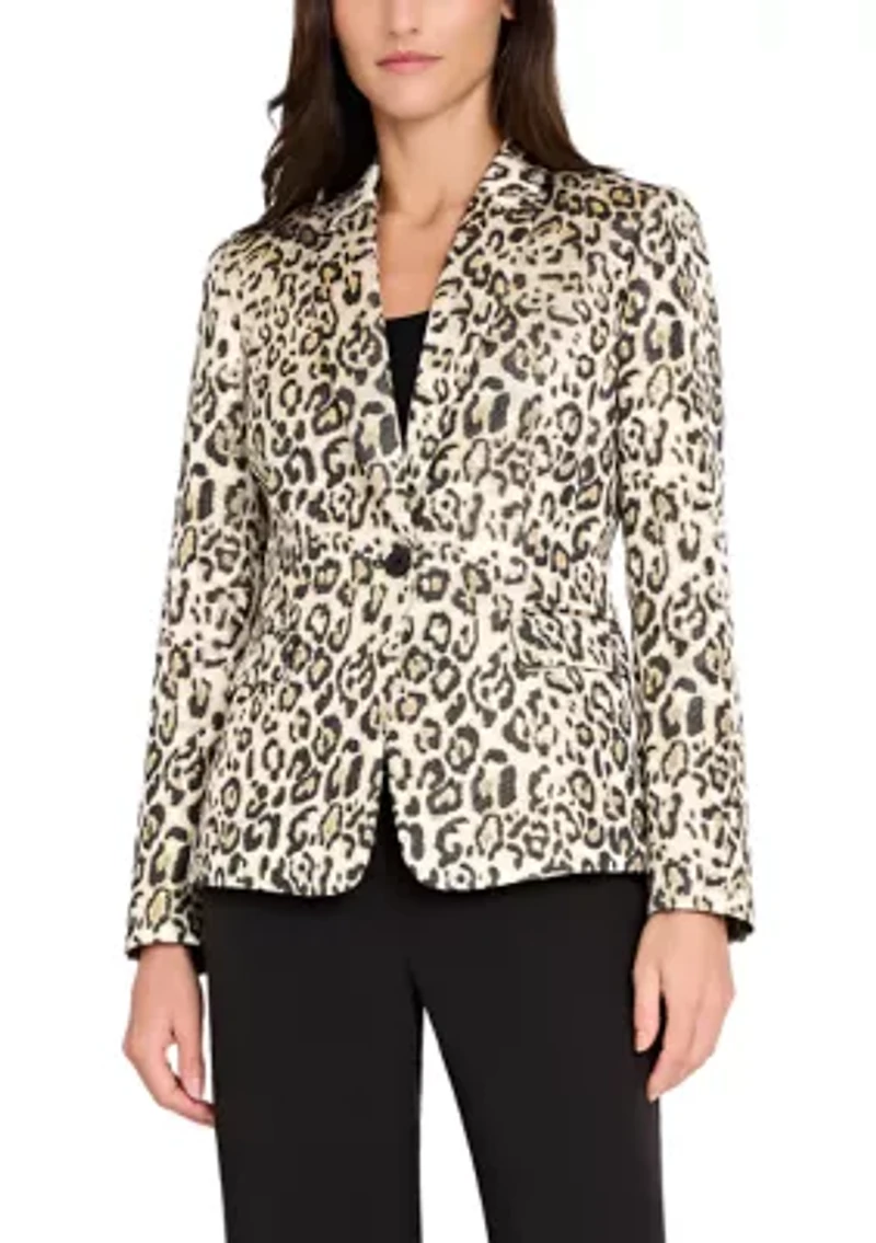 Women's Single Button Notch Collar Jacquard Blazer