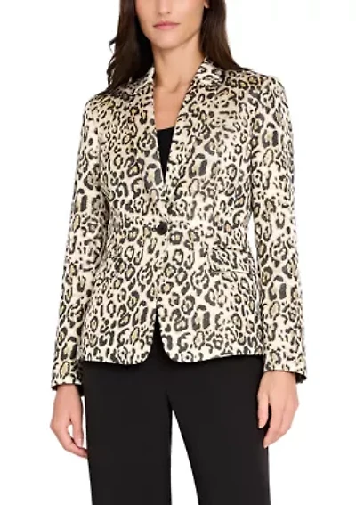 Women's Single Button Notch Collar Jacquard Blazer