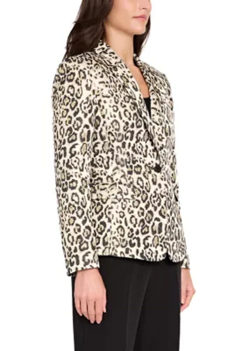 Women's Single Button Notch Collar Jacquard Blazer