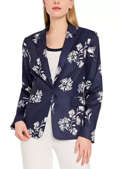 Women's 1 Button Floral Printed Blazer