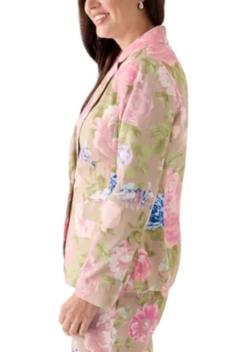 Women's Notch Collar Floral Sateen Blazer