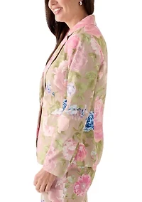 Women's Notch Collar Floral Sateen Blazer
