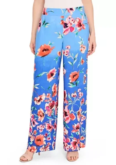 Women's Wide Leg Border Floral Soft Pants