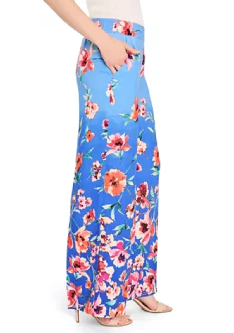 Women's Wide Leg Border Floral Soft Pants