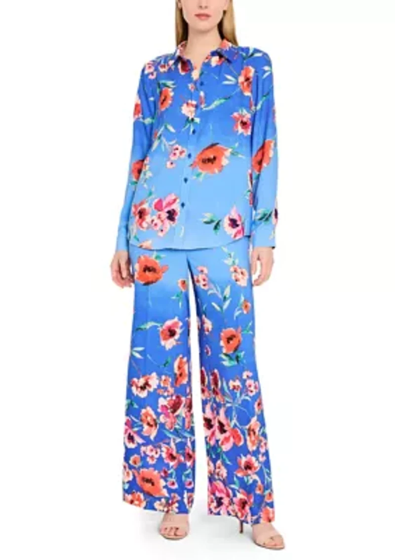 Women's Wide Leg Border Floral Soft Pants