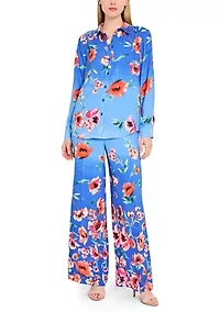 Women's Wide Leg Border Floral Soft Pants