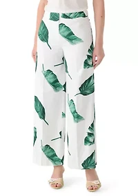 Women's Wide Leg Palm Print Pants