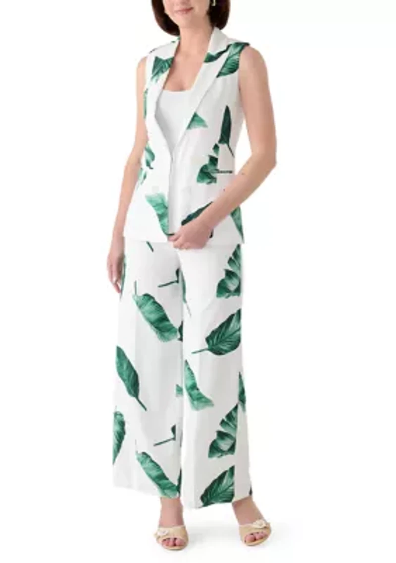 Women's Wide Leg Palm Print Pants