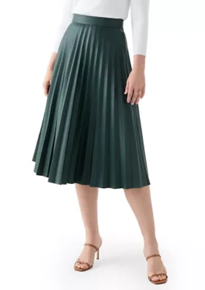 Women's Vegan Leather Long Pleated Skirt