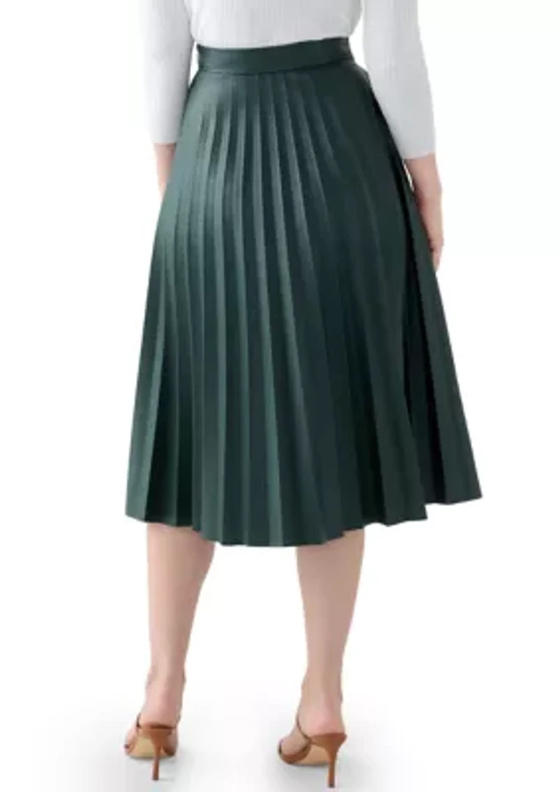 Women's Vegan Leather Long Pleated Skirt