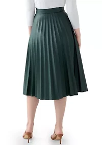 Women's Vegan Leather Long Pleated Skirt