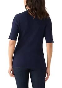 Women's Rayon Rib Knit Collared Shirt