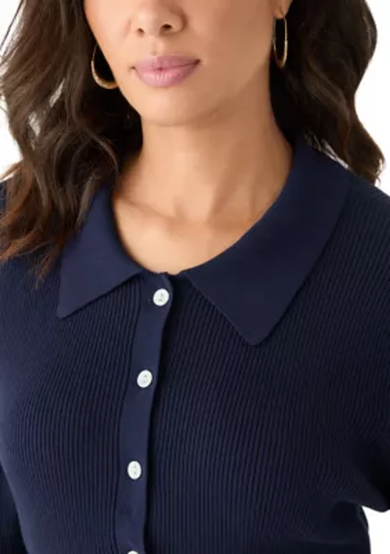 Women's Rayon Rib Knit Collared Shirt