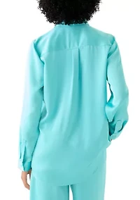 Women's Long Sleeve Satin Button Front Blouse