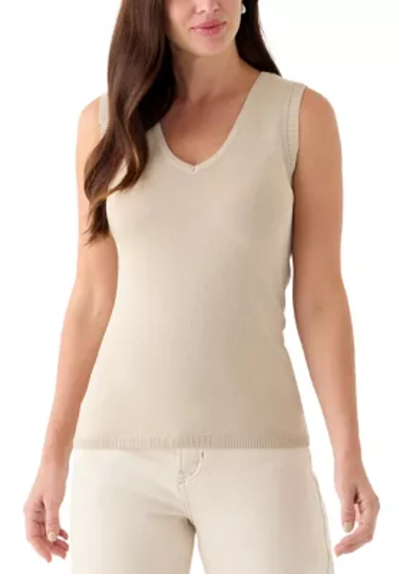 Women's Sleeveless V-Neck Metallic Knit Top