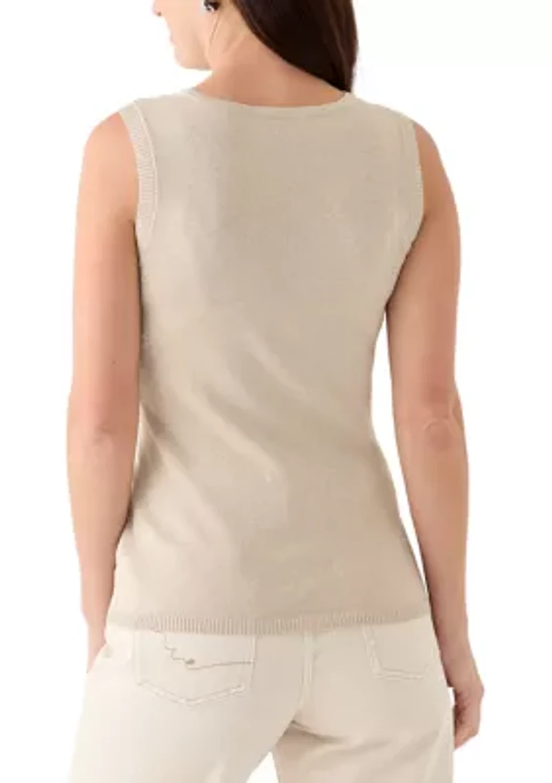 Women's Sleeveless V-Neck Metallic Knit Top