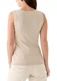 Women's Sleeveless V-Neck Metallic Knit Top