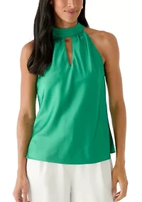 Women's Sleeveless Halter Tie Neck Blouse