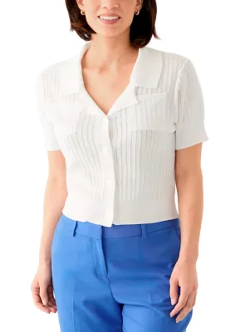 Petite Notch Collar Rib Knit Top