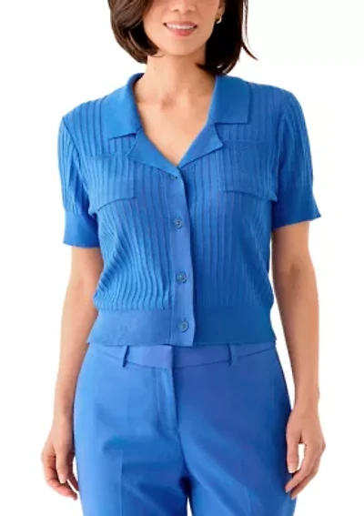 Petite Notch Collar Rib Knit Top