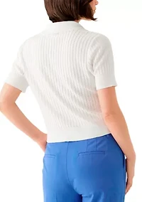 Petite Notch Collar Rib Knit Top