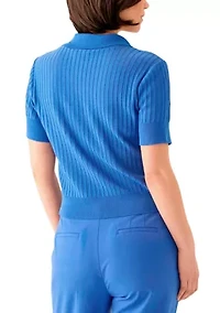 Petite Notch Collar Rib Knit Top