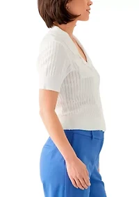 Petite Notch Collar Rib Knit Top