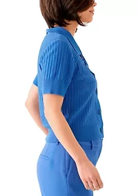 Petite Notch Collar Rib Knit Top