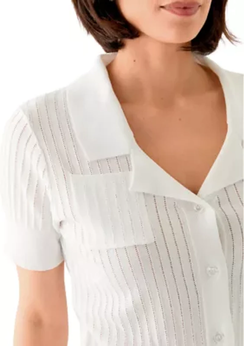 Petite Notch Collar Rib Knit Top
