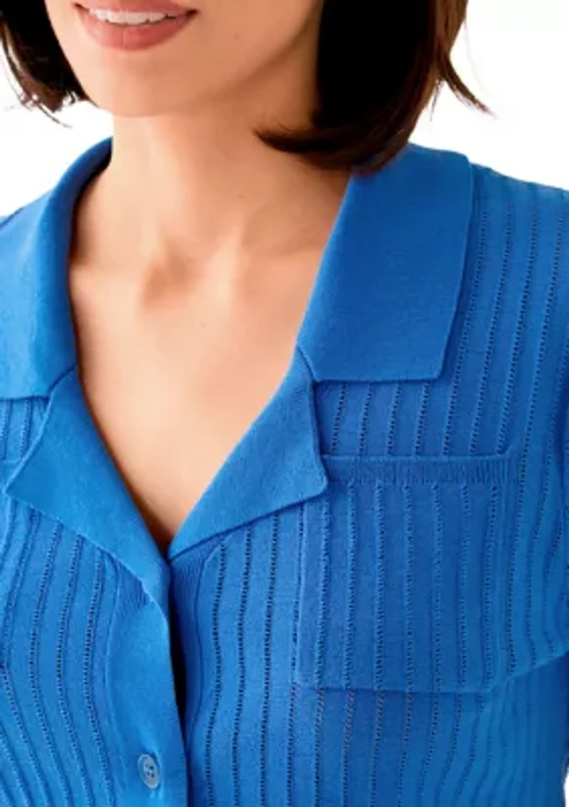 Petite Notch Collar Rib Knit Top