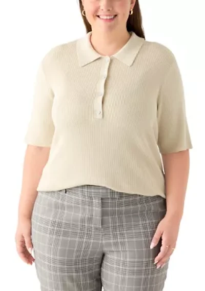 Plus Elbow Sleeve Johnny Collar Top