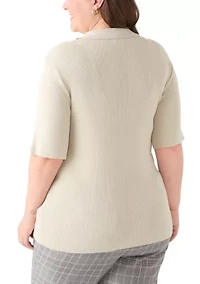 Plus Elbow Sleeve Johnny Collar Top