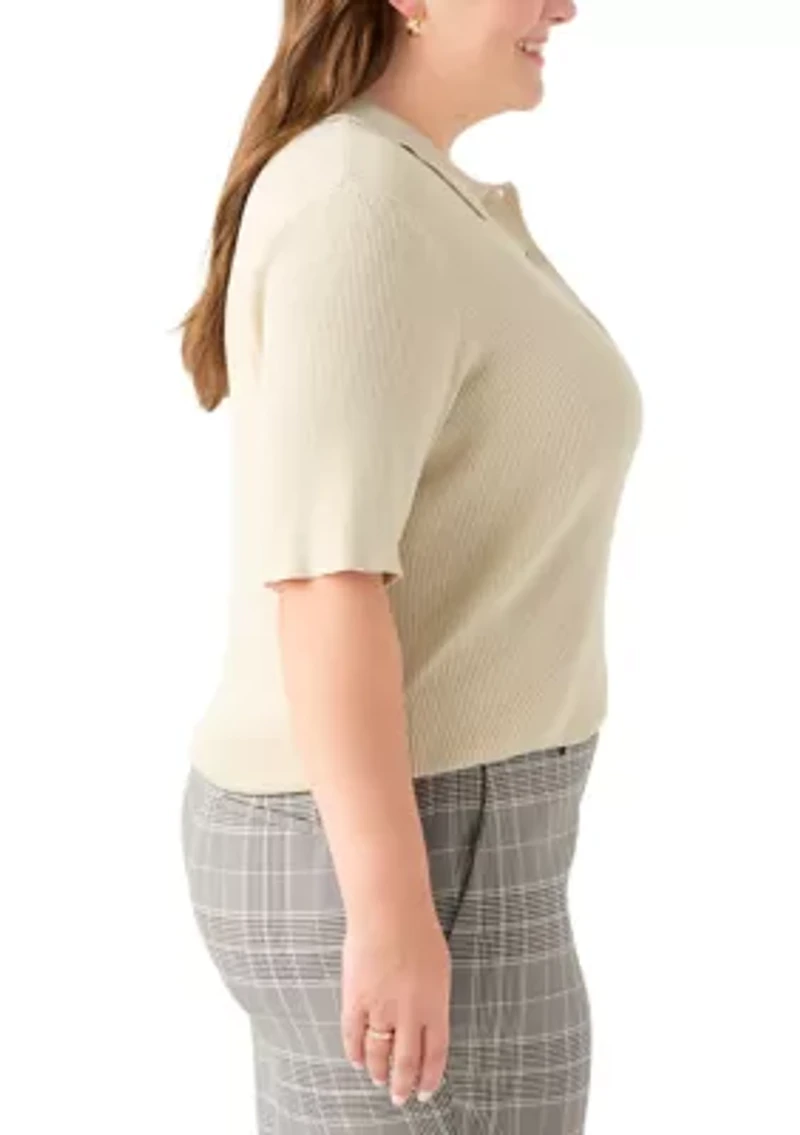 Plus Elbow Sleeve Johnny Collar Top